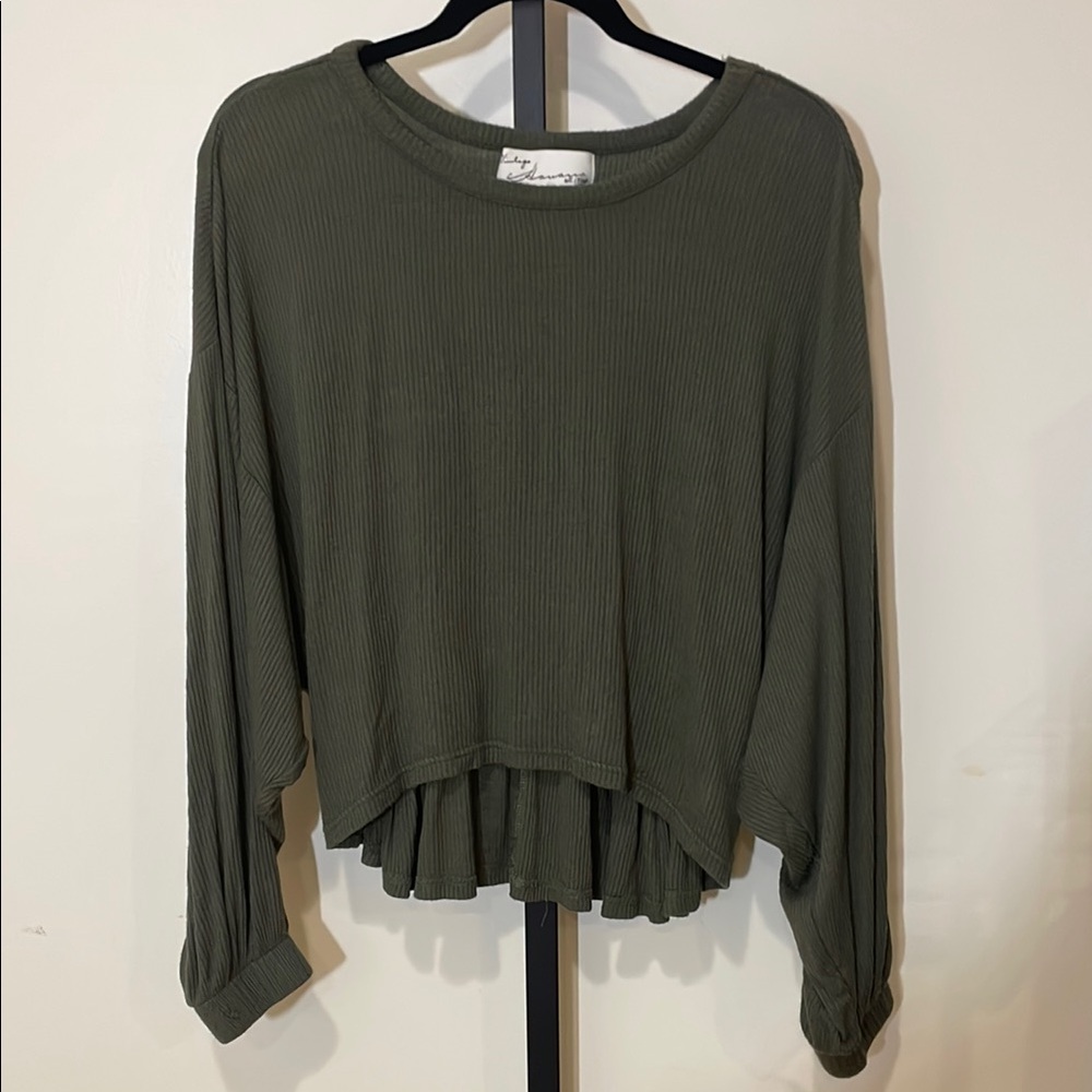 Vintage Havana Green Ribbed Long Sleeved Top